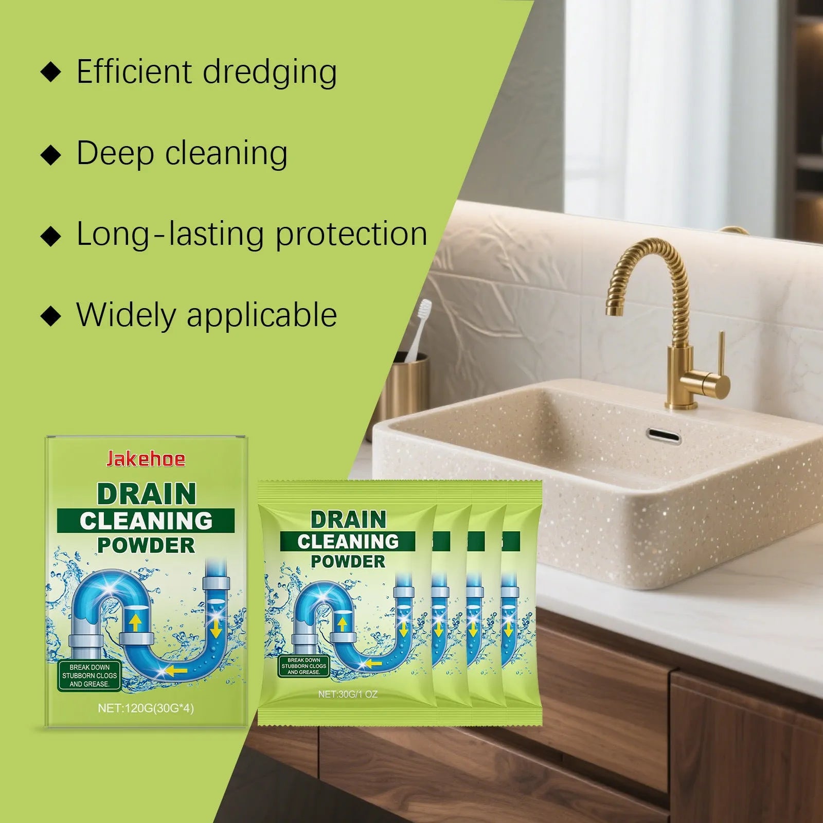 120g container of drain cleaning powder with sodium hydroxide for unblocking sinks