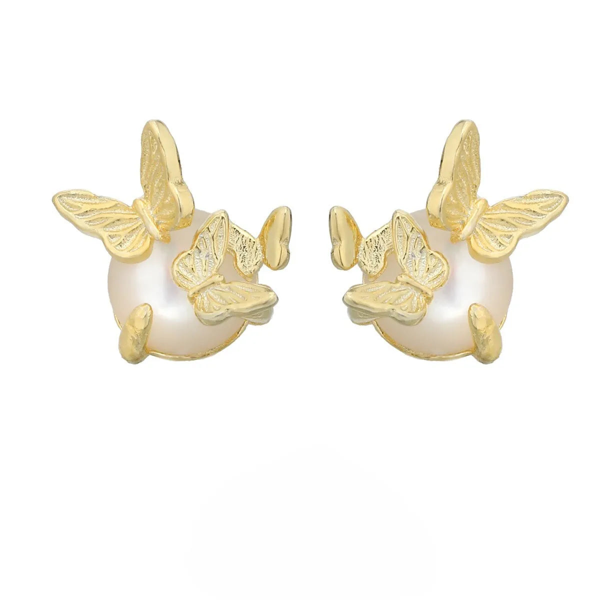 A pair of 925 silver butterfly ear studs with an electroplated finish in either white gold or gold colour.