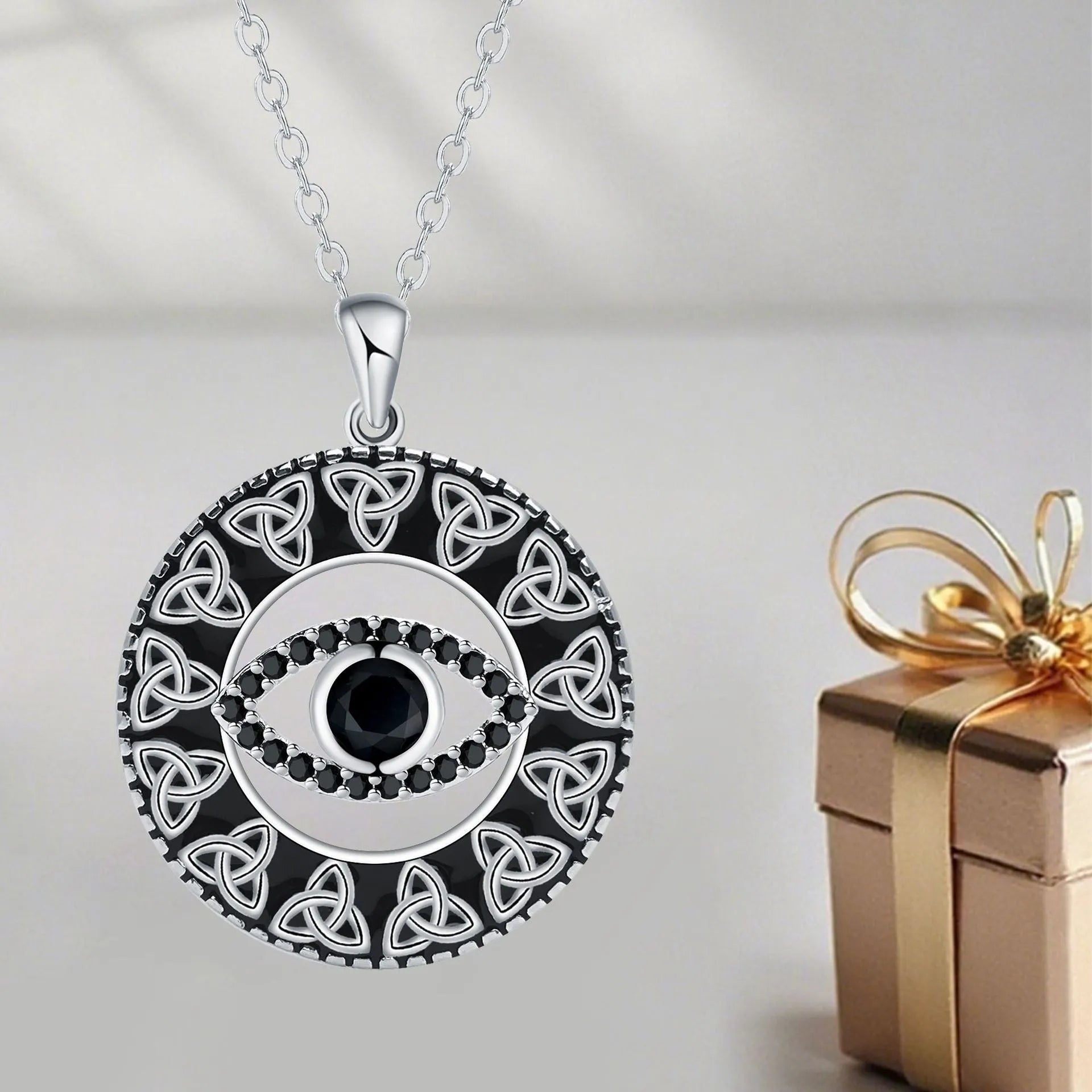 Copper Devil's Eye necklace with cross chain design for women