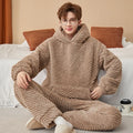 Men's coral fleece suit in gray with top and trousers, Japanese-style casual homewear