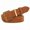 Women's genuine leather pin buckle belt showing quadrilateral alloy buckle and four colour options