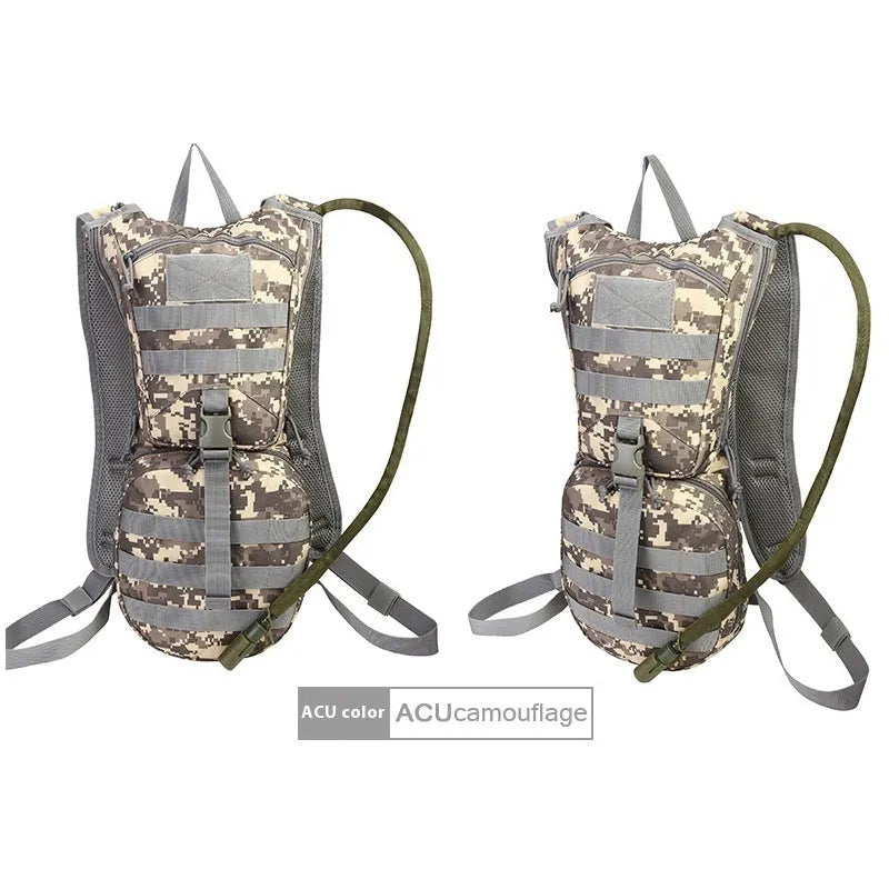 Camouflage pattern tactical cycling water bag with hydration system and storage compartments