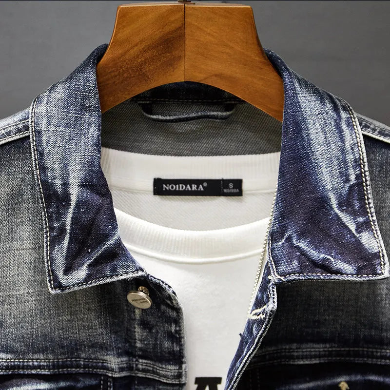 Men's blue cotton casual jacket front view full body