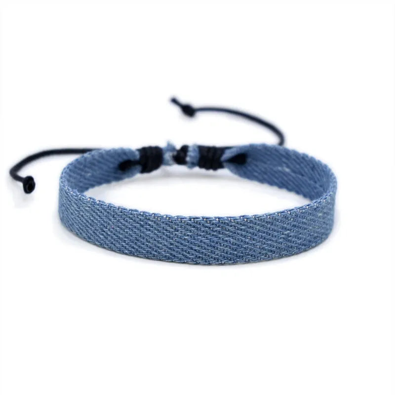 Denim fabric bracelet strap with national style design for unisex wear