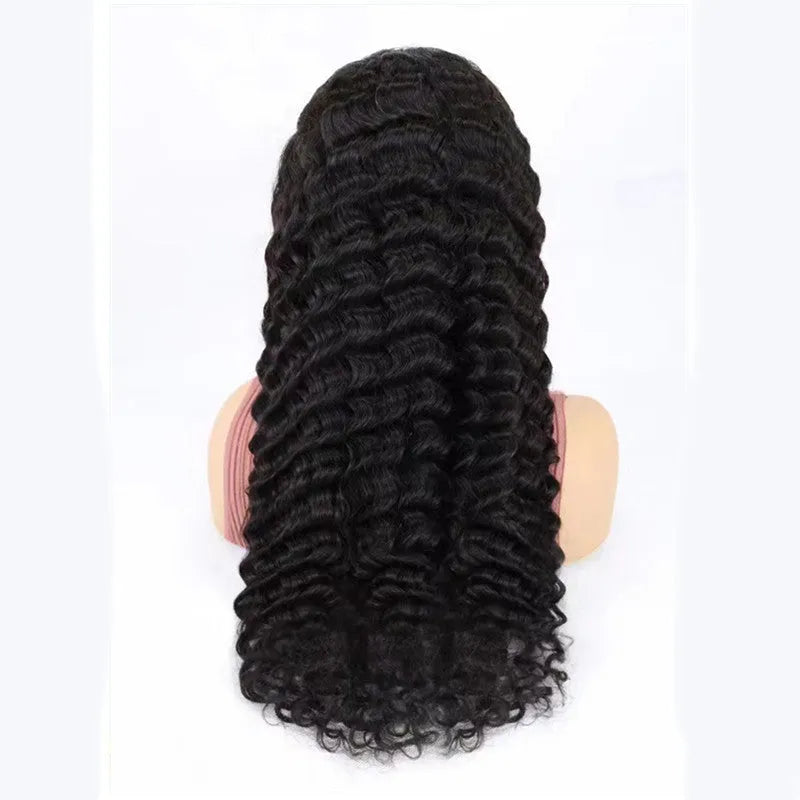 Solid colour human hair wig with half lace front cap, shown in long length
