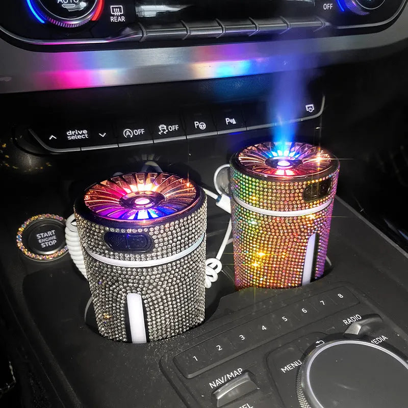 Rhinestone diamond car humidifier with colourful LED light and USB cable