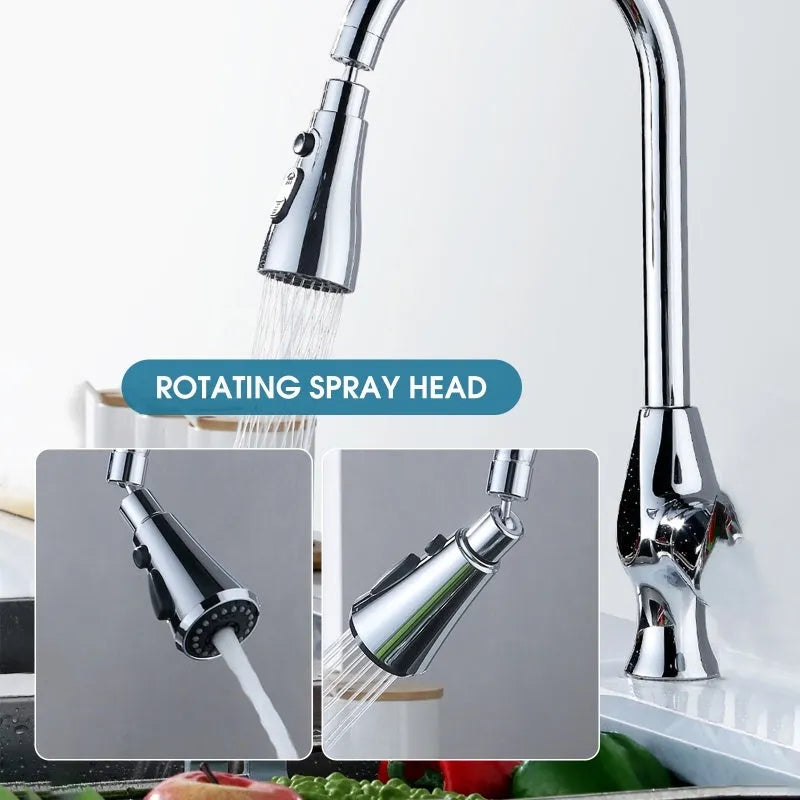 Universal pressurised kitchen faucet sprayer with rotating head in matte black finish showing three spray modes