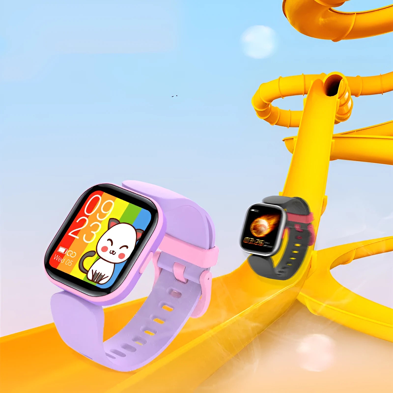 H39T blue children's smart watch with 1.4-inch touch screen and sporty TPU strap on wrist.