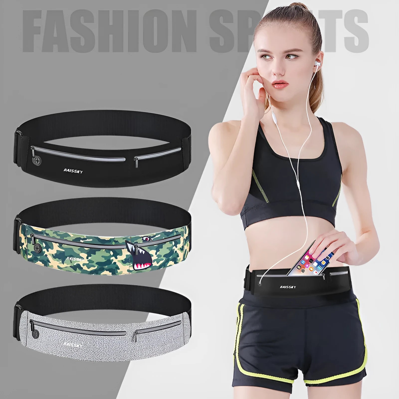 Waterproof 8-inch waist bag in camouflage crocodile colour with chinlon Lycra material