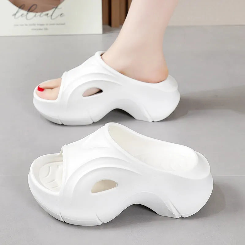 Women's thick-soled EVA slippers in white, black, and rose red colours
