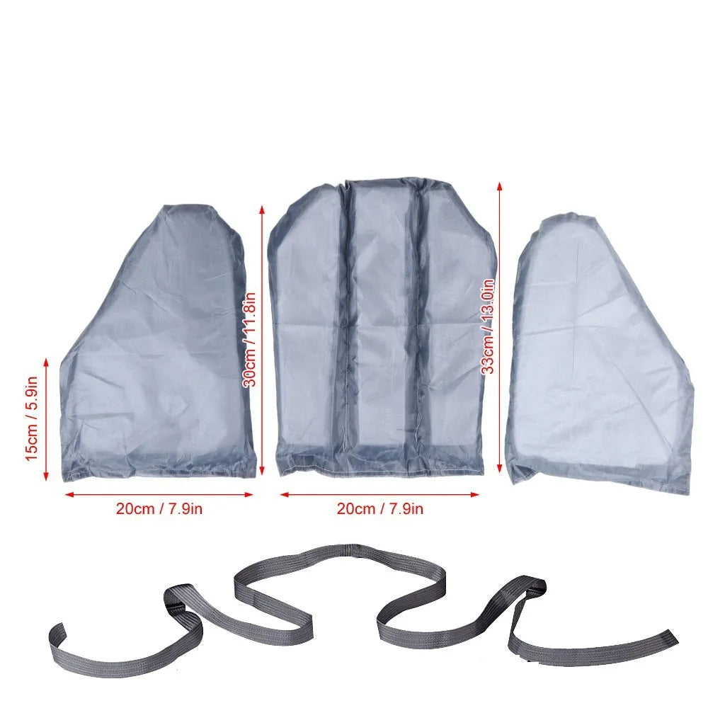 Grey fishing life jacket with multiple pockets and reflective strips showing removable foam buoyancy inserts