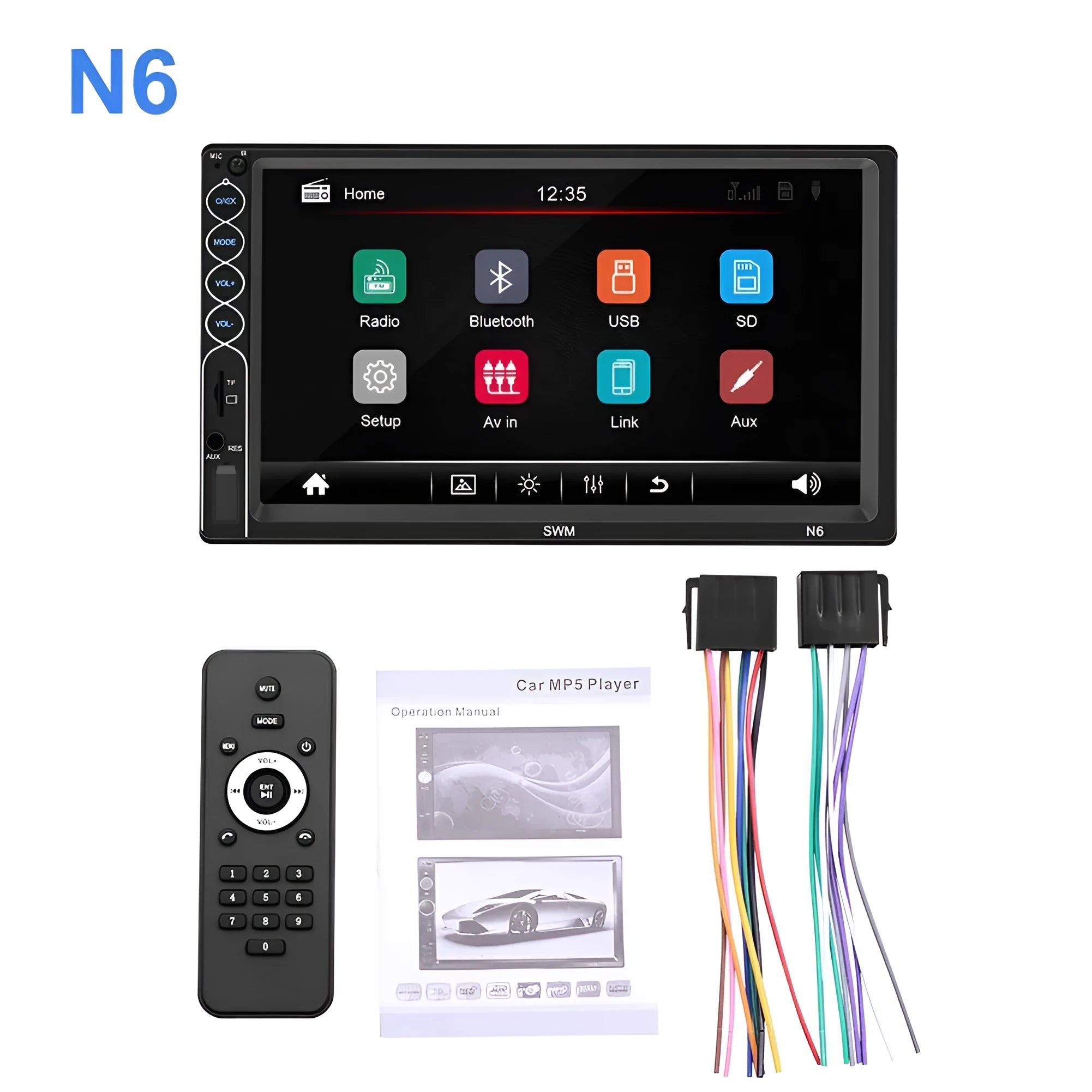 7-inch double DIN car radio MP5 player with colourful LED 800x480 TFT touchscreen Bluetooth USB SD