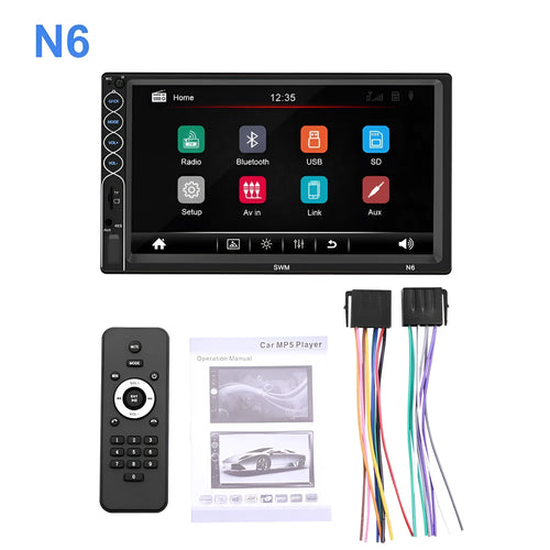 7-inch double DIN car radio MP5 player with colourful LED 800x480 TFT touchscreen Bluetooth USB SD