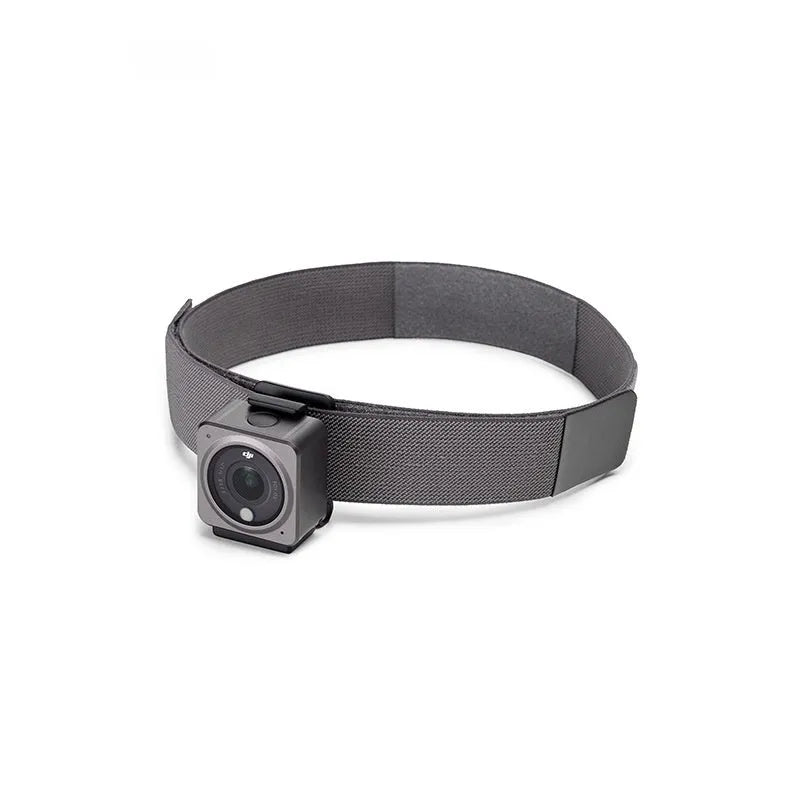 DJI Osmo Action 2 magnetic suction headband with polyester strap and plastic mount on a white background