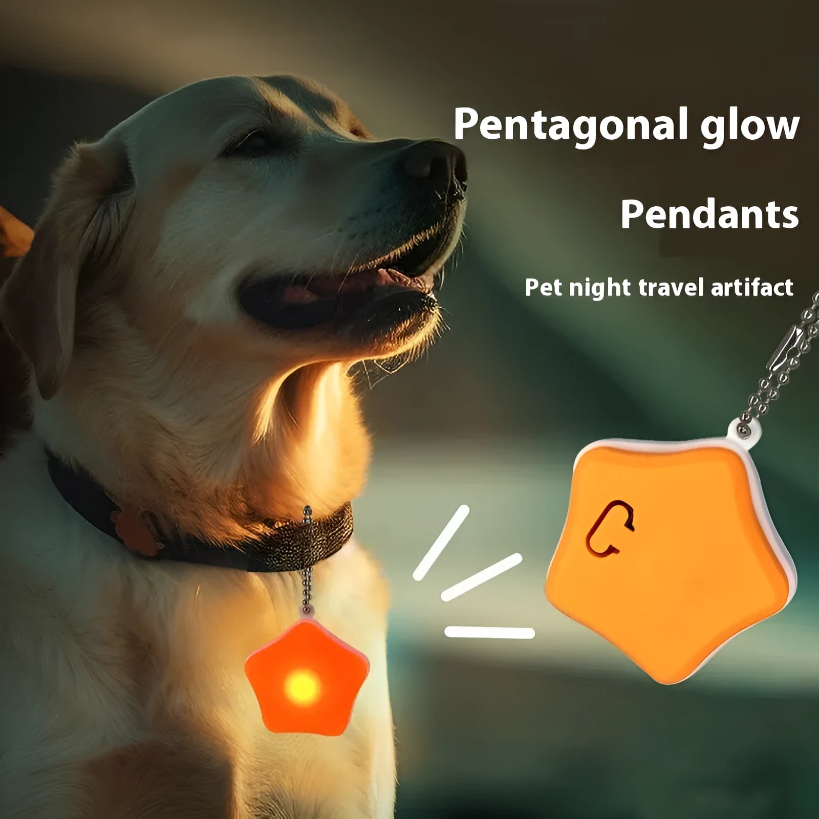 Blue rechargeable pet pendant light with silicone collar attachment for dog night visibility