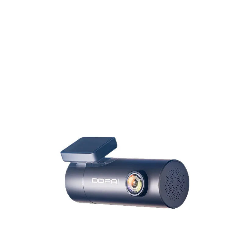 Mini Lite 1296p driving recorder with starlight night vision, 140-degree lens, and microUSB port on a car windscreen