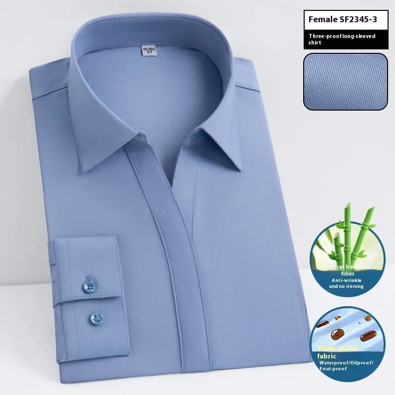 Men's slim fit waterproof bamboo business shirt with square collar and long sleeves