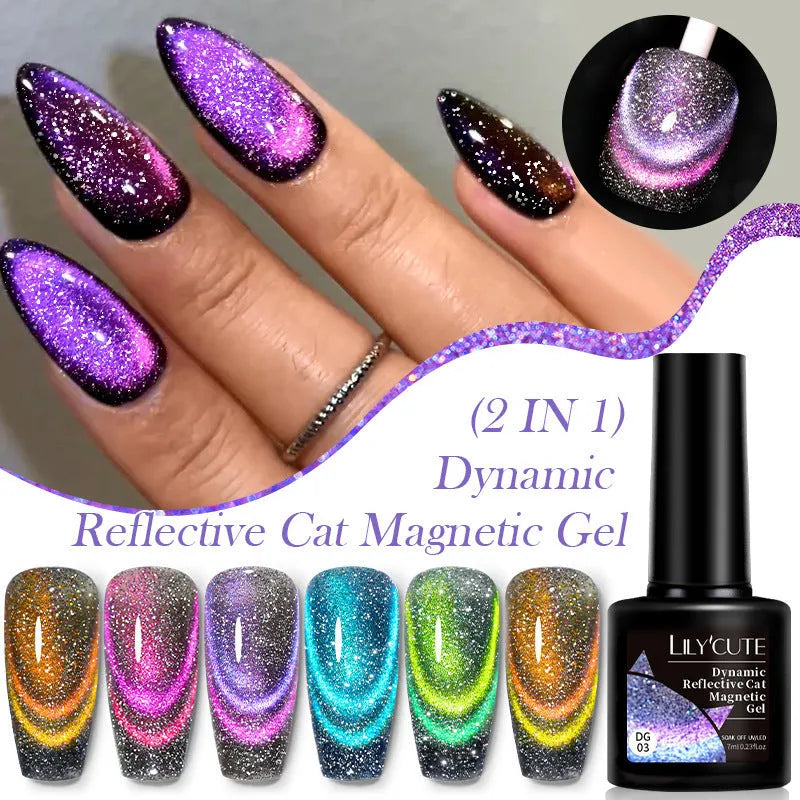 Diamond debris cat eye series UV nail polish gel in six colour options with nail glue