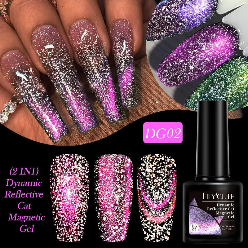 Diamond debris cat eye series UV nail polish gel in six colour options with nail glue