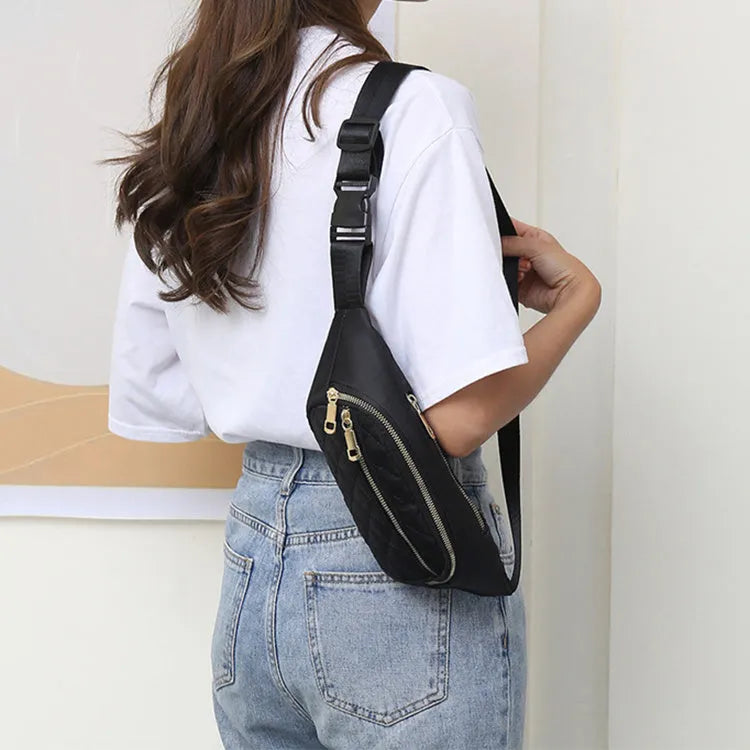 Rhombus fanny pack for women in solid colour, crossbody waist bag with zippered compartments