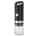 Portable capsule coffee machine in army green with ABS metal body and USB power cord, side view