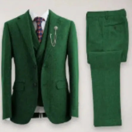 Men's slim fit three-piece suit in brown nylon with jacket, waistcoat, and trousers