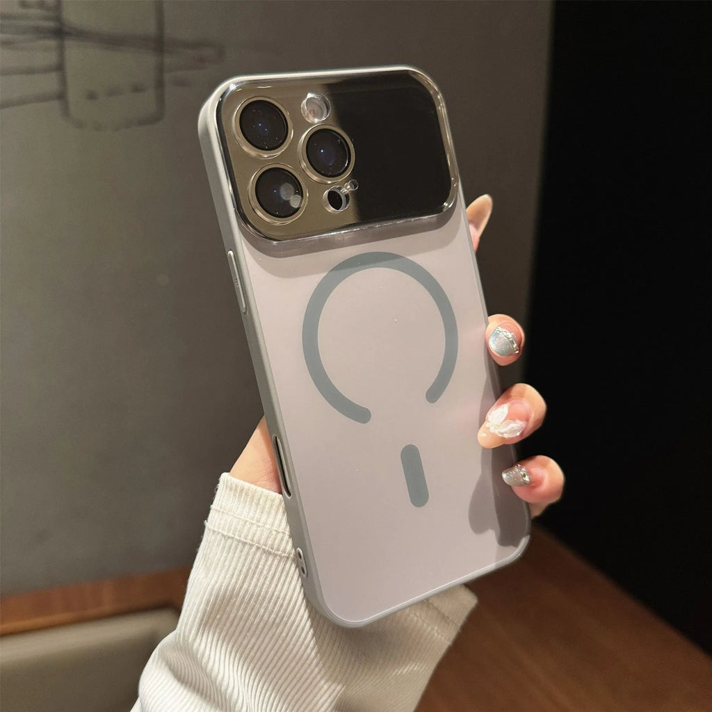 Frosted magnetic iPhone case with large window, PC shockproof cover, five colours, iPhone 11 to 17 Pro Max
