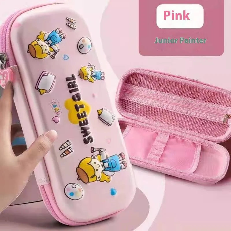 3D leather pencil case with embossed spaceship design organising pens and pencils