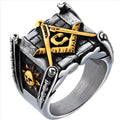 Handmade Masonic ring for men with sun and moon motifs, high-polish silver colour, size 10