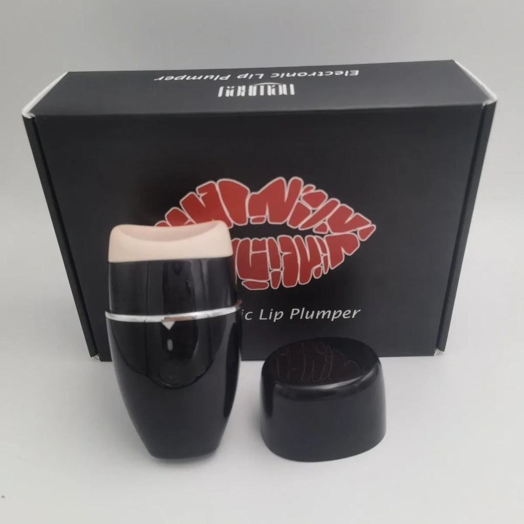 Black electric silicone lip plumper device with 3-speed adjustment and USB charging cable