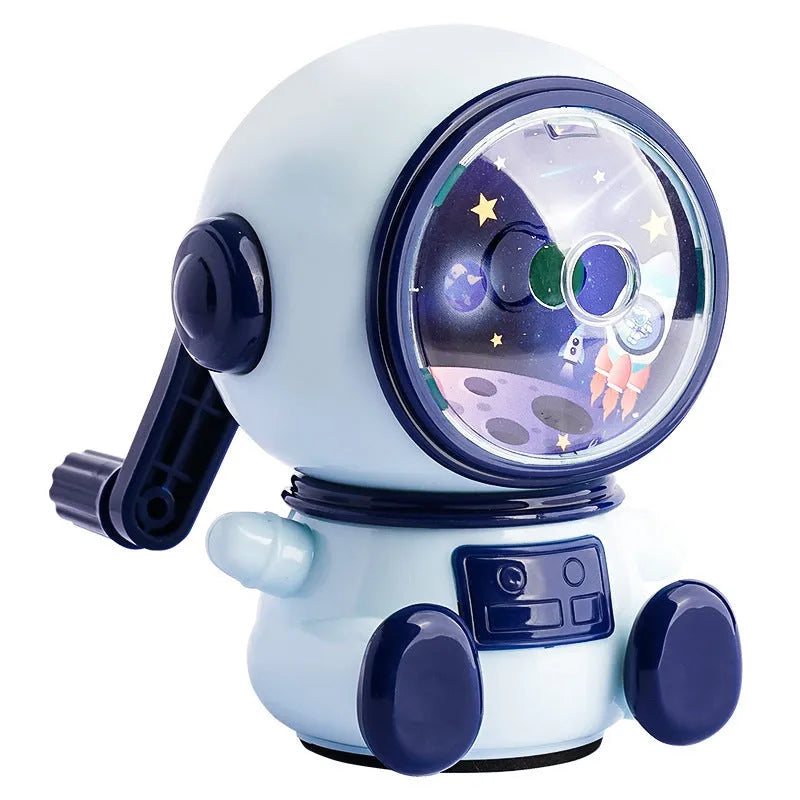Blue and pink cartoon astronaut manual pencil sharpener with adjustment dial