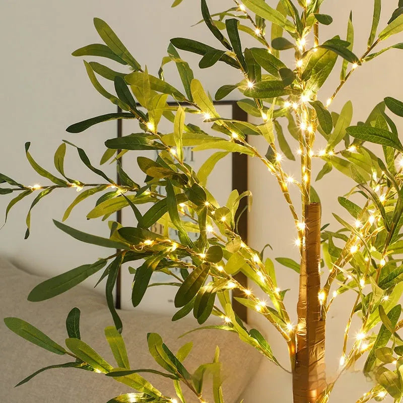 1.8m tall olive leaf tree lamp with warm LED lights for courtyard decoration