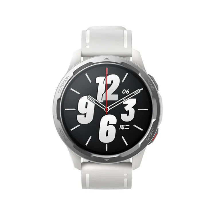 Dual band GPS smart watch with 1.43-inch screen and silicone strap in black, white, or blue colours