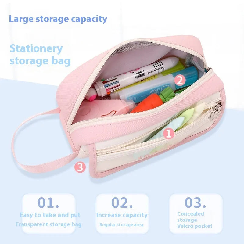 Large capacity Oxford fabric stationery bag in pink, blue, fruit green, purple, red or black