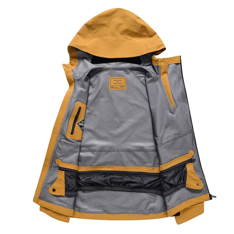 Unisex double plate ski suit in windproof waterproof construction for winter sports