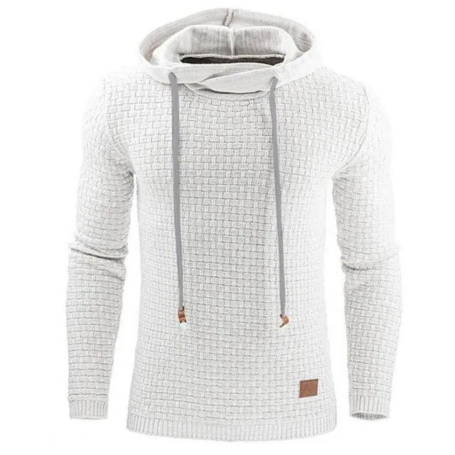 Men's jacquard hoodie long sleeve pullover casual solid colour cotton blend sweatshirt