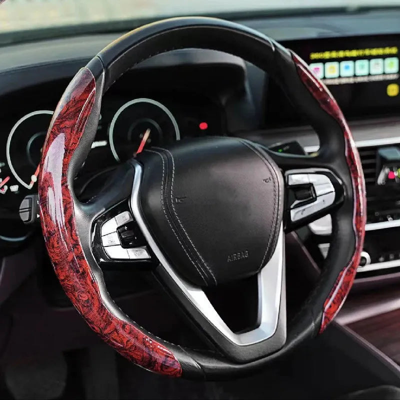 Artificial leather steering wheel sleeve with card storage in crystal brown colour for 38cm diameter steering wheels