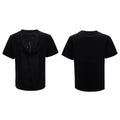Men's black V-neck loose fit polyester short sleeve T-shirt with three-dimensional cutting