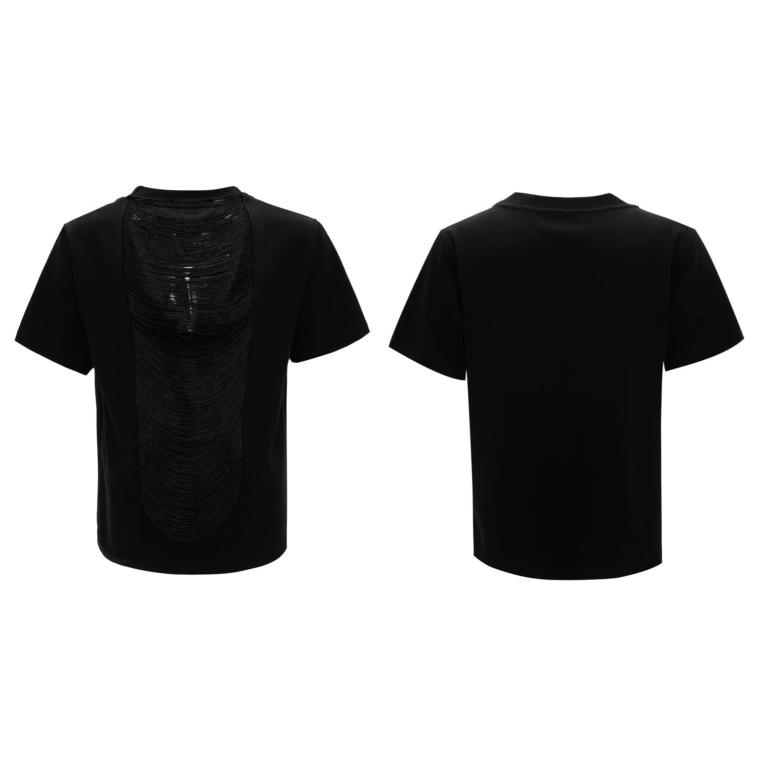 Men's black V-neck loose fit polyester short sleeve T-shirt with three-dimensional cutting