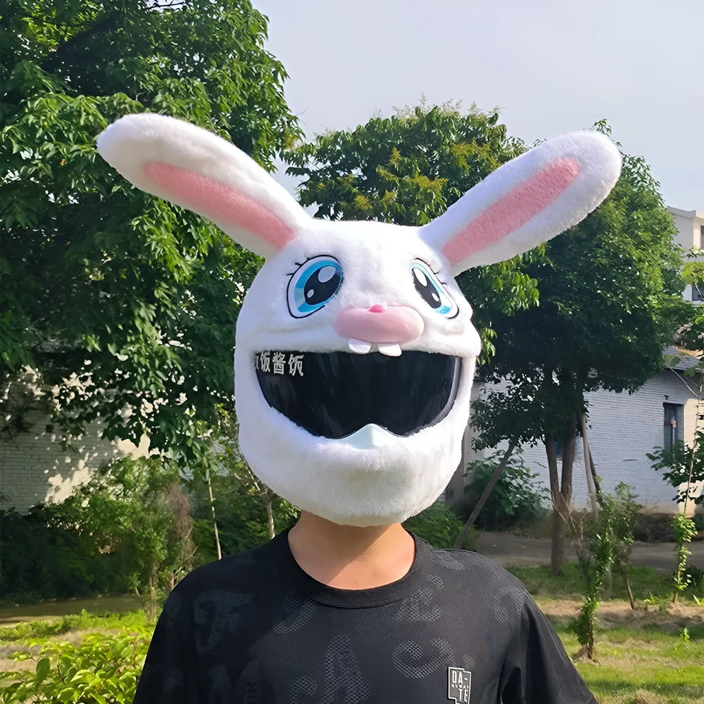 White decorative rabbit head helmet cover for electric motorcycles with long ears