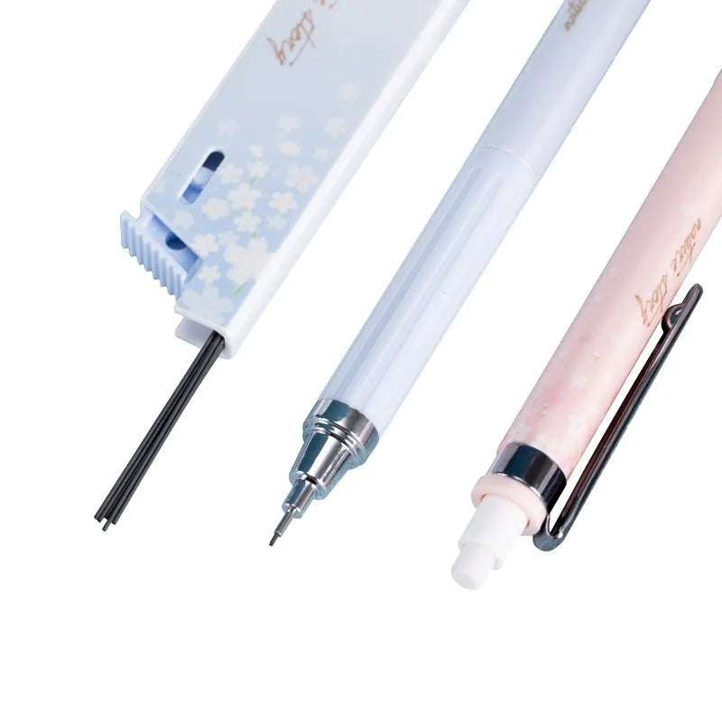 Mixed colour cartoon style 0.5mm automatic pencil set with three pencils and three boxes of HB refills.