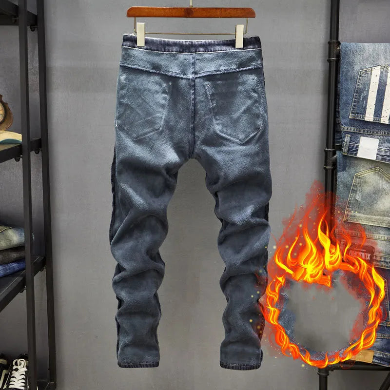 Men's dark blue and light blue skinny fit jeans with micro-elastic denim fabric.