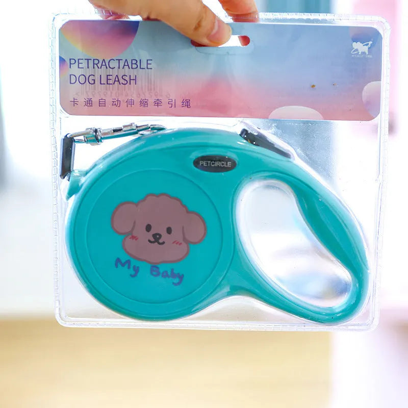 Plastic retractable dog leash in blue with 5 metre length and compact housing