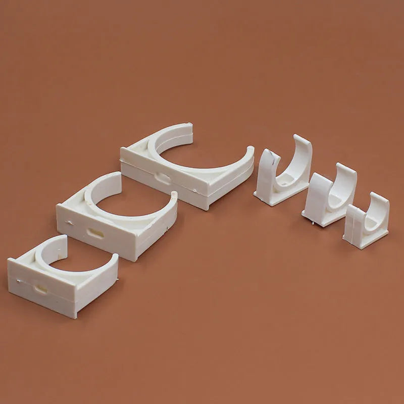 PVC U-shaped plastic pipe clamp in 16mm size, on white background