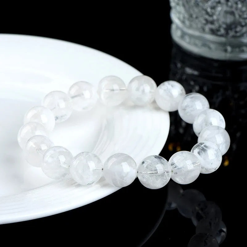 Women's crystal bracelet with natural blizzard snowflake pattern round beads in geometric design