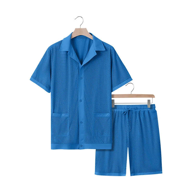 Beach Hawaii short sleeve dress and matching shorts set in light grey, laid flat.