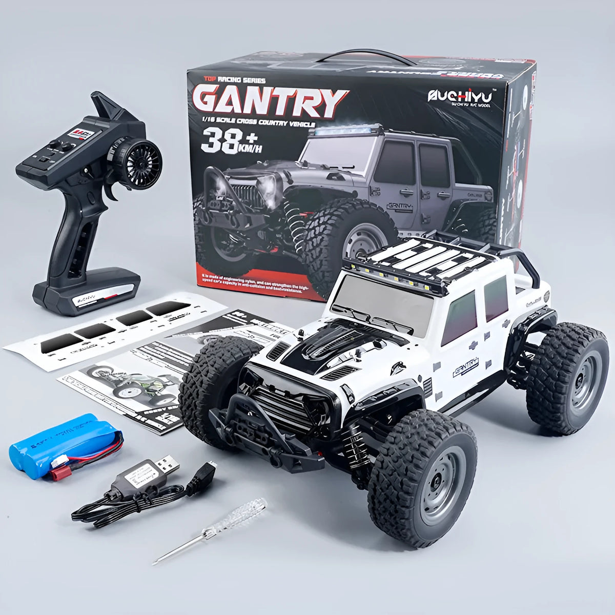 1:16 scale Jeep remote control toy car in white or black plastic with handle-style wireless controller