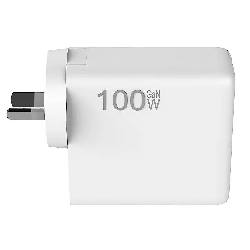 White 100W gallium nitride wall charger with Type-C and USB output, 20V5A max