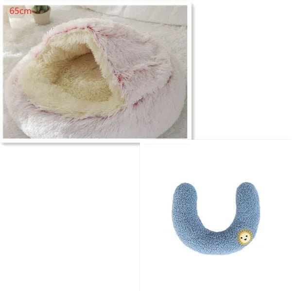 Round plush pet bed in brown for cats and small dogs, size 40cm