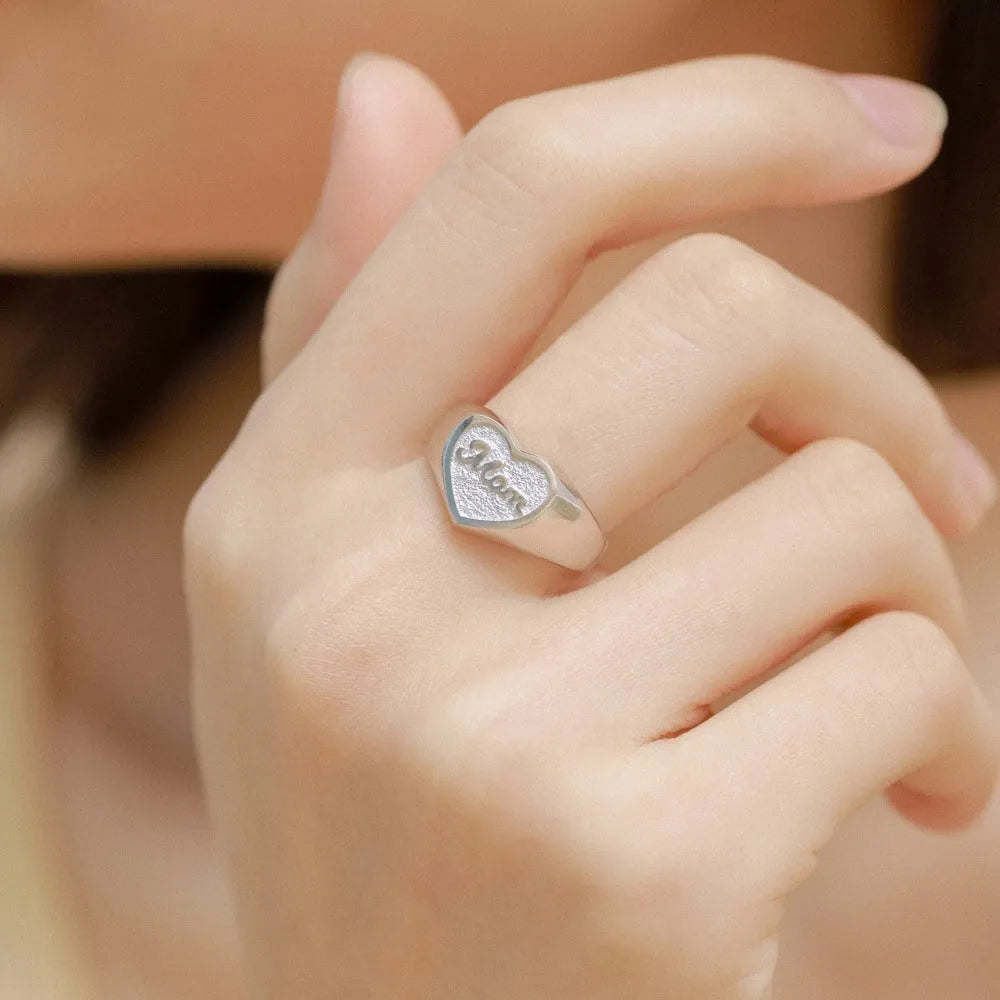 S925 sterling silver heart-shaped MOM open ring for women with adjustable fit